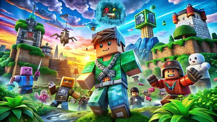 Roblox Mod APK featuring vibrant graphics, iconic blocky characters, and action-packed gameplay.